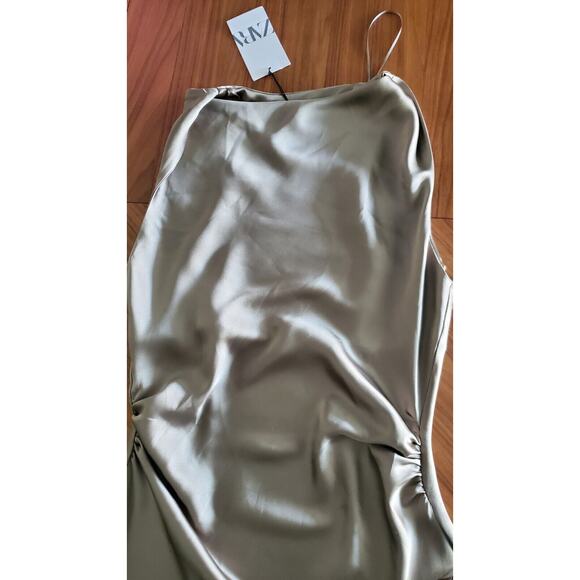 Zara Olive Green Satin Maxi Dress - Picture 12 of 13